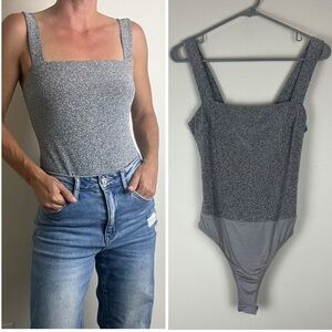 LULU’S Silver Sparkly Glitter Metallic Bodysuit Tank Top Medium